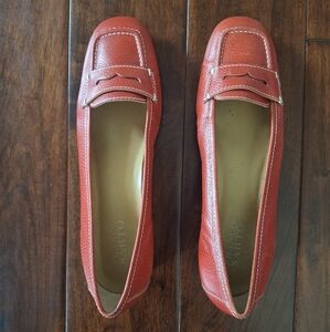 FRANCO SARTO  Red Square Toe Leather Block Heel Penny Loafer - Size 10